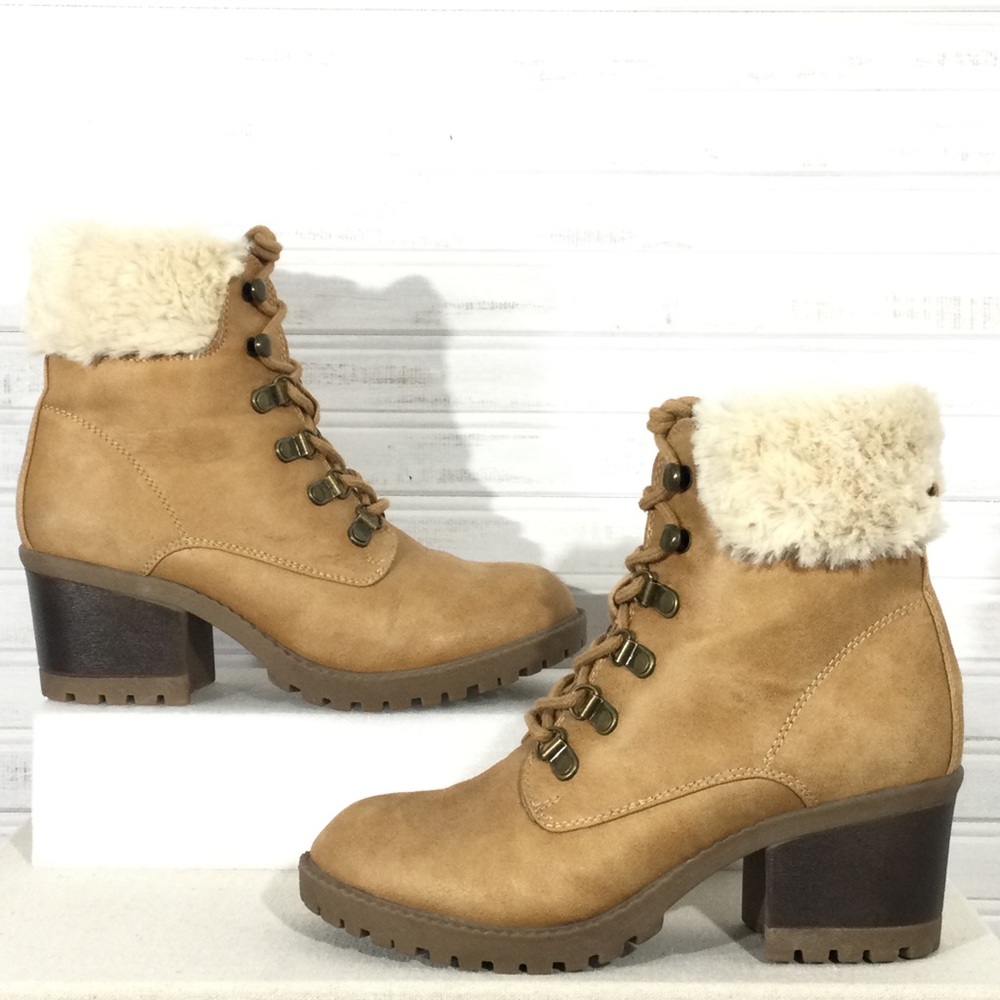 CLIFFS Vegan Suede and Fur Lace Up Boots